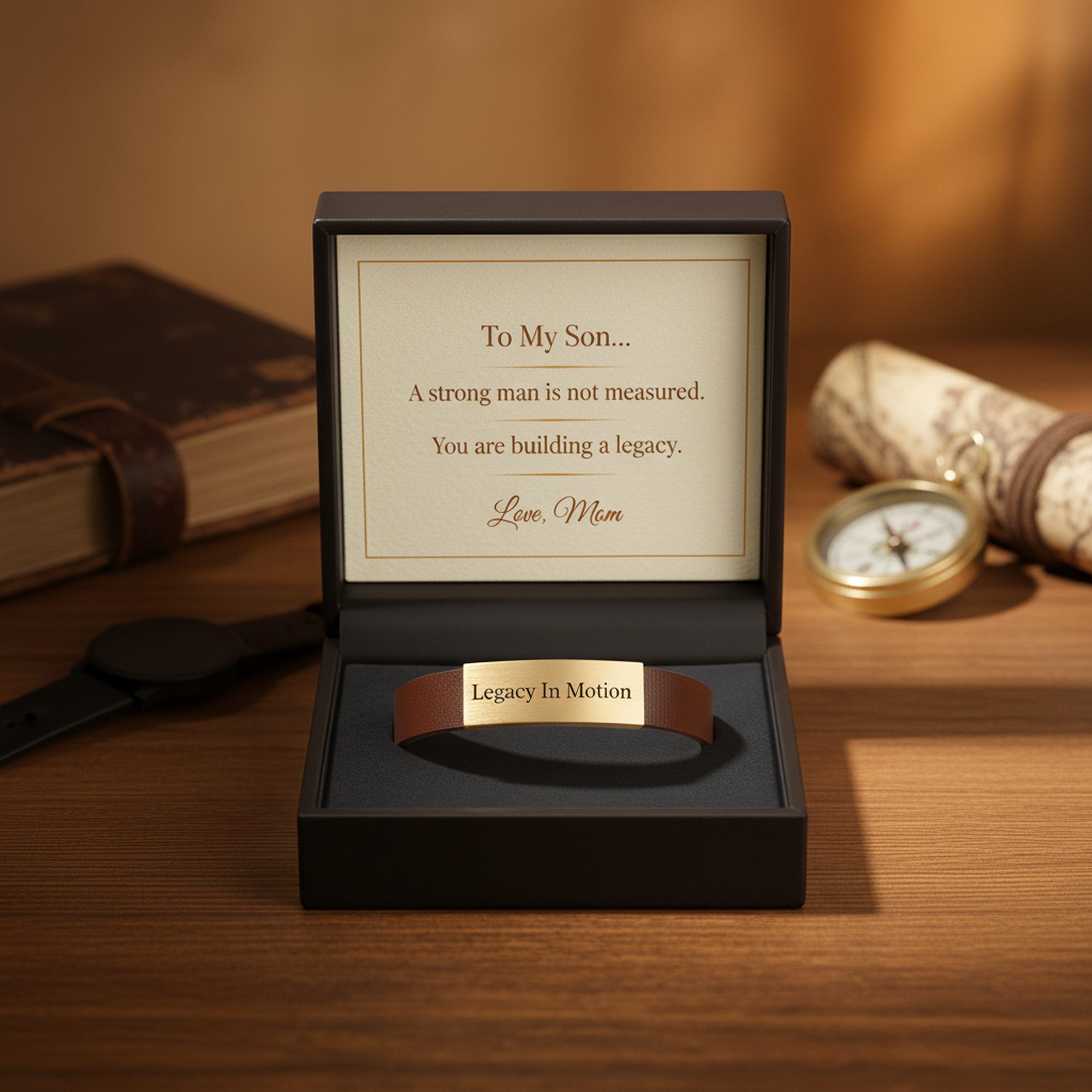 To My Son | Legacy In Motion Leather Bracelet | Proud Mom Gift for Son & Father