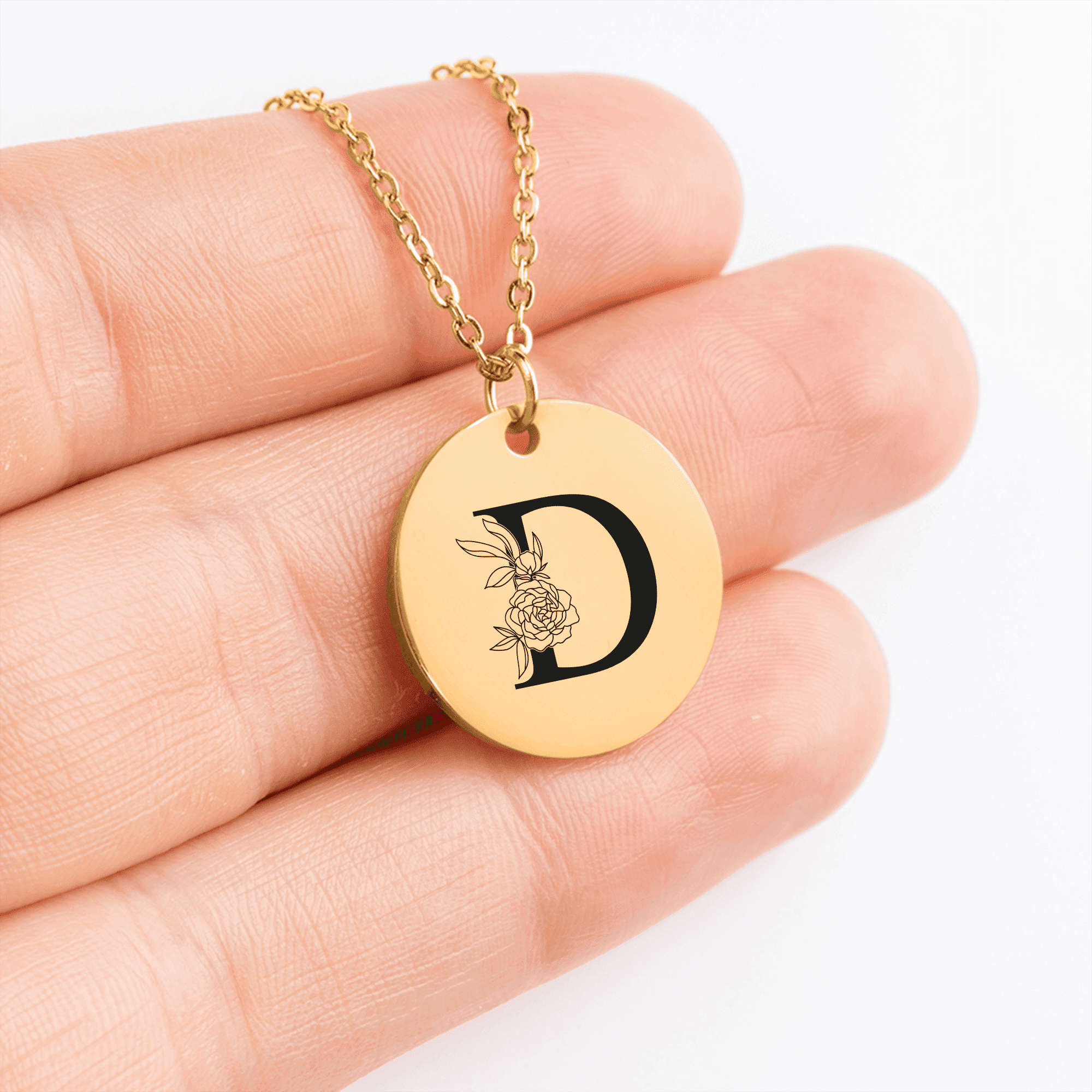 Personalized Floral Initial Necklace – D