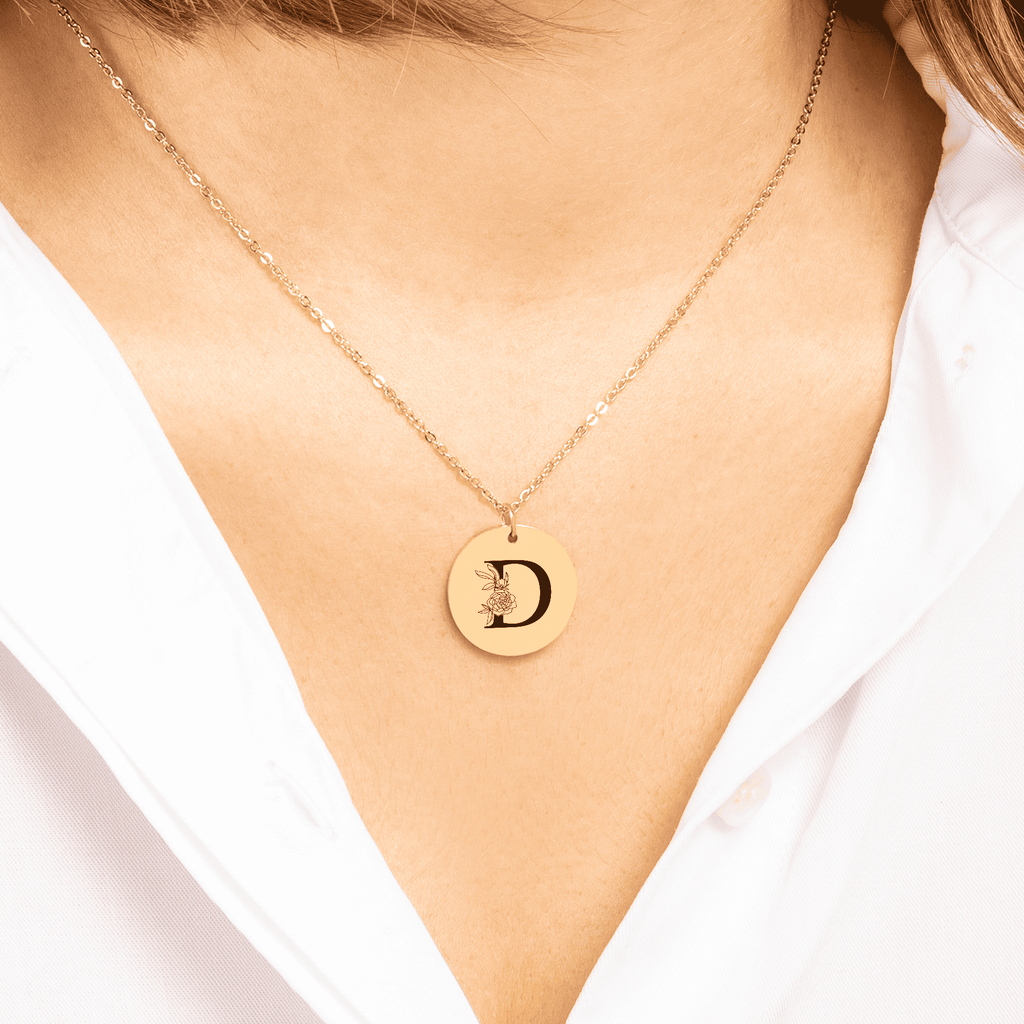 Personalized Floral Initial Necklace – D