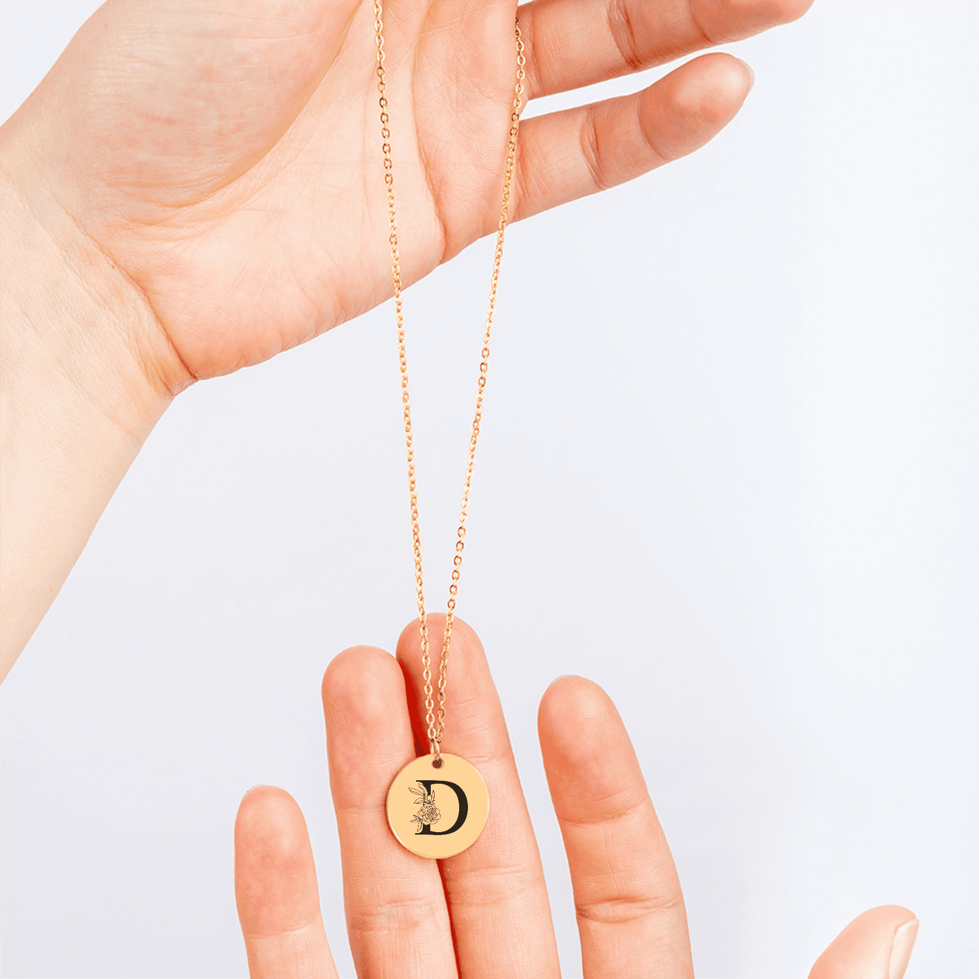 Personalized Floral Initial Necklace – D