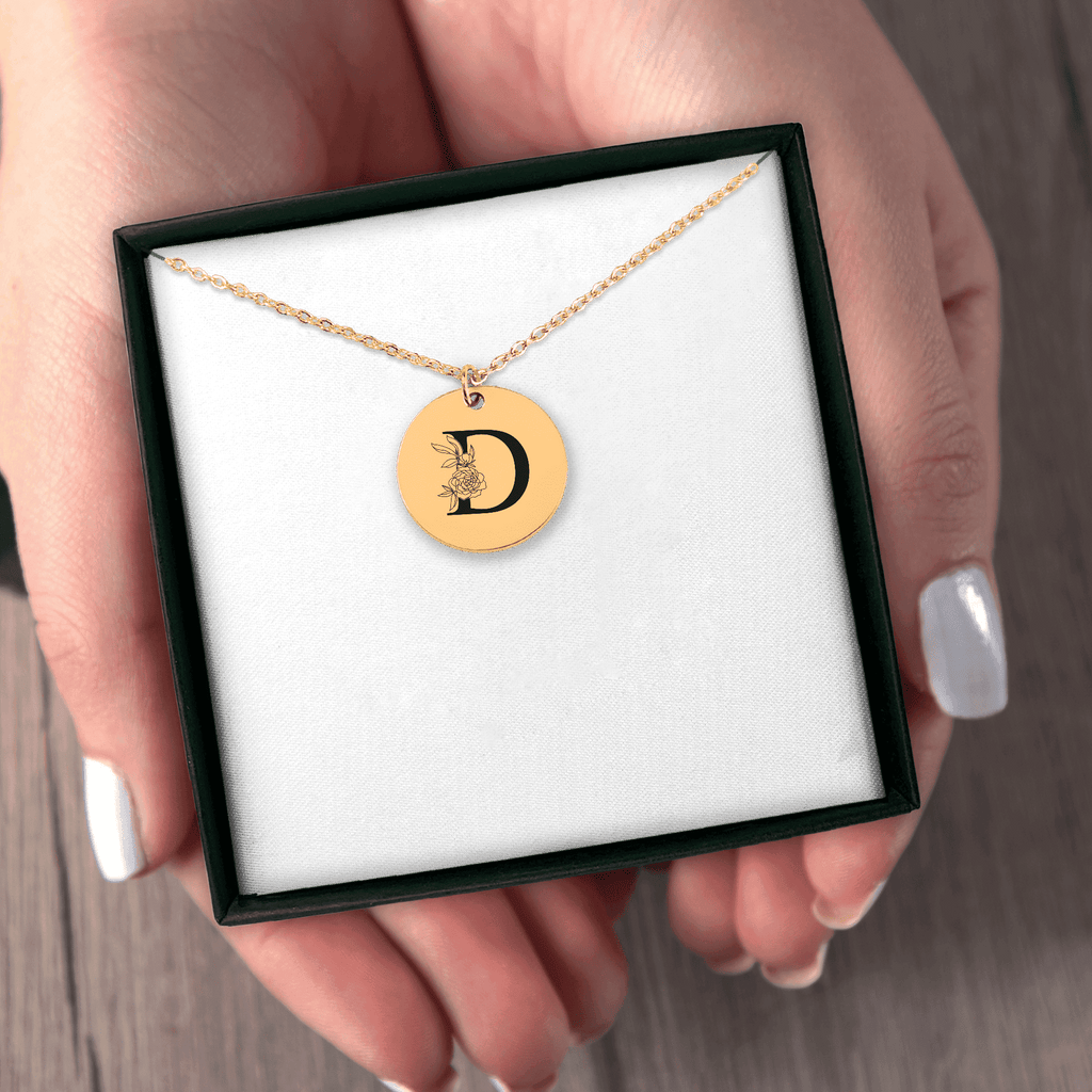 Personalized Floral Initial Necklace – D