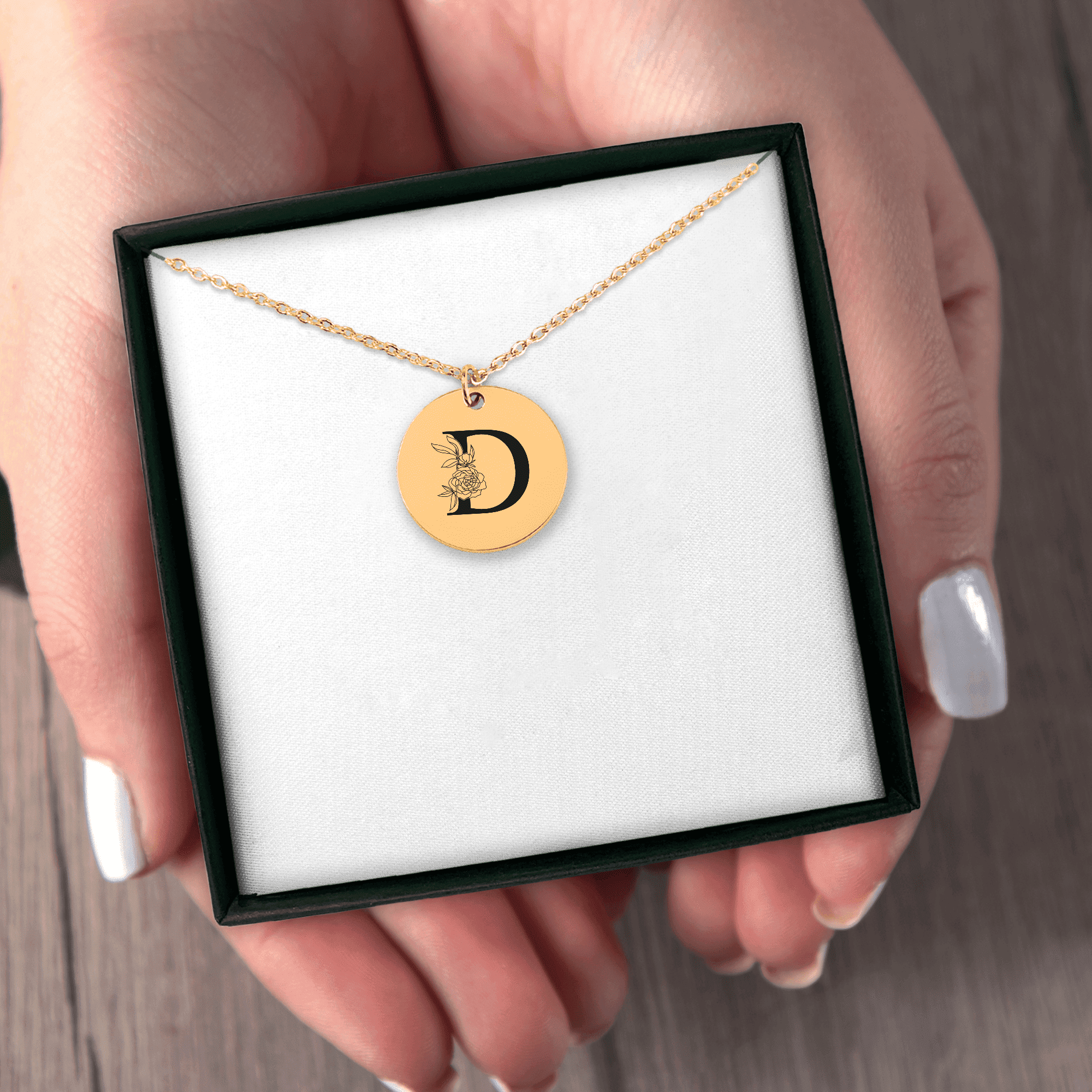 Personalized Floral Initial Necklace – D