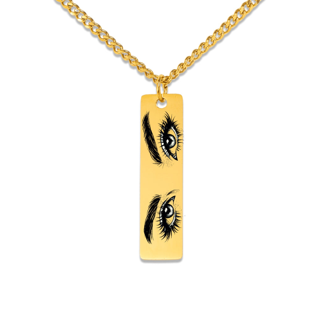 Custom Cuban Vertical Bar Necklace | Personalized Photo Engraved