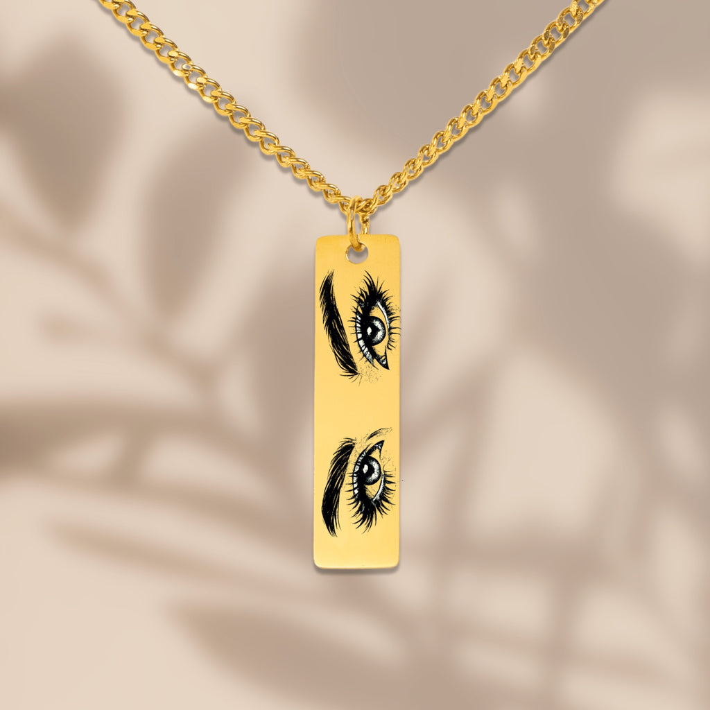 Custom Cuban Vertical Bar Necklace | Personalized Photo Engraved
