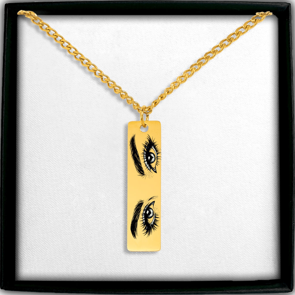 Custom Cuban Vertical Bar Necklace | Personalized Photo Engraved
