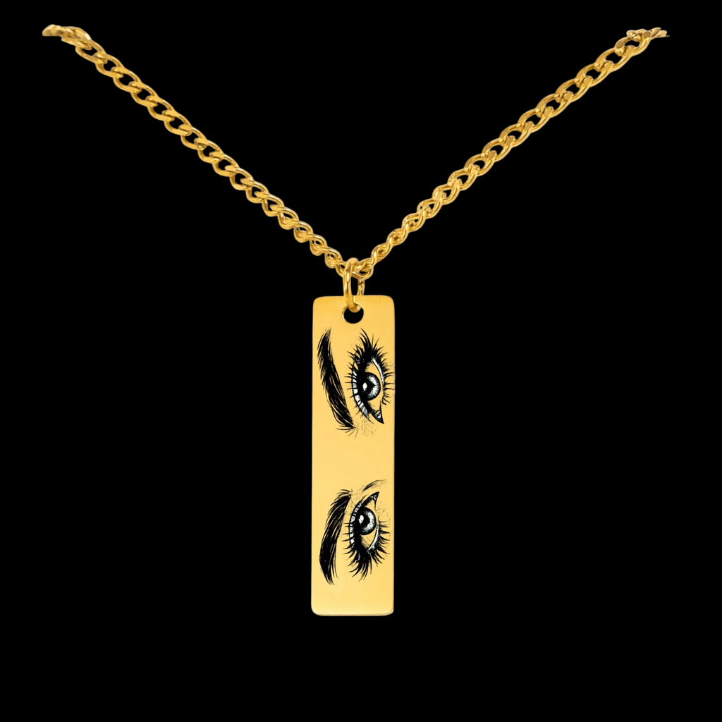 Custom Cuban Vertical Bar Necklace | Personalized Photo Engraved