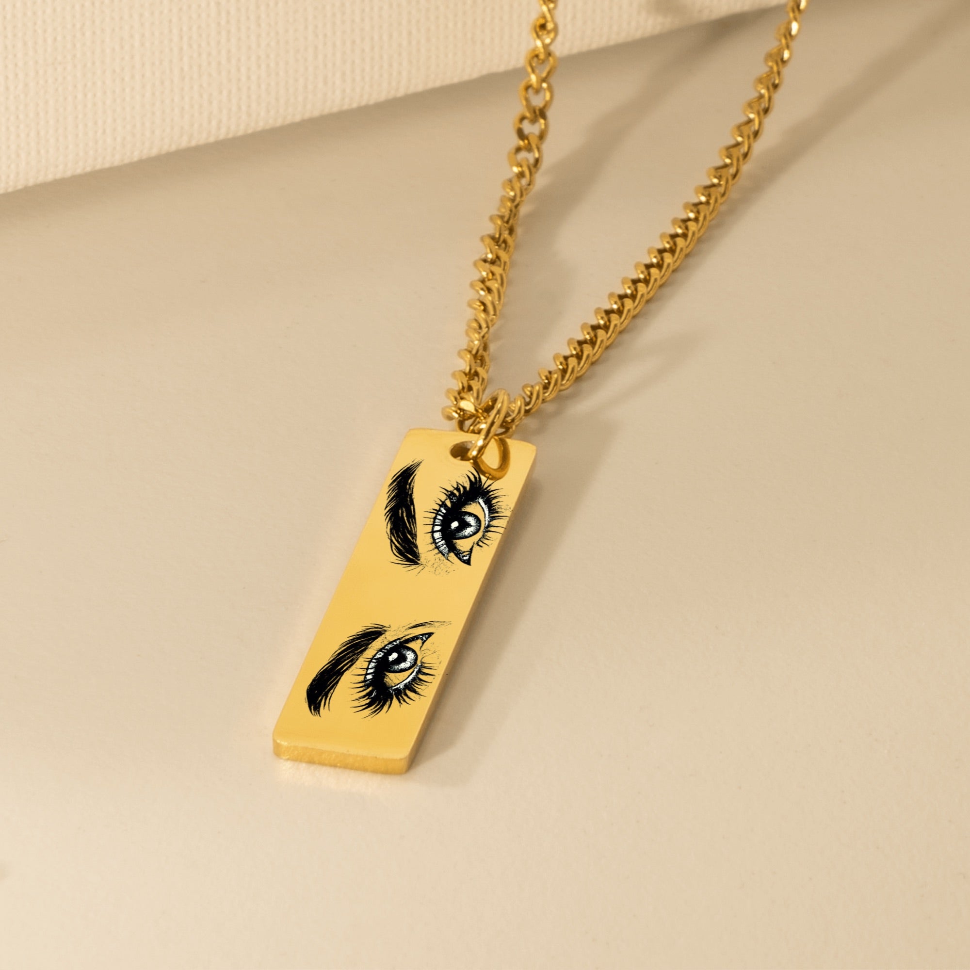 Custom Cuban Vertical Bar Necklace | Personalized Photo Engraved