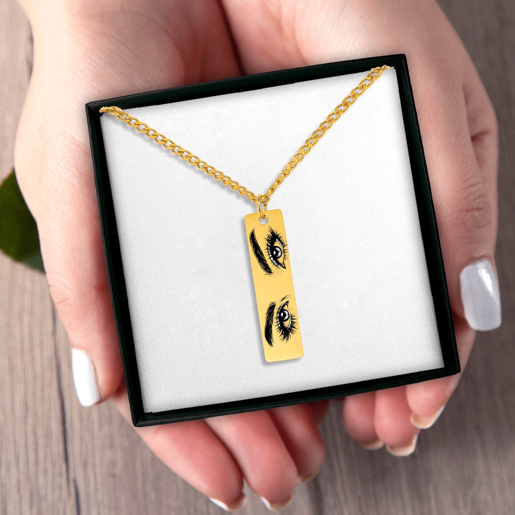Custom Cuban Vertical Bar Necklace | Personalized Photo Engraved