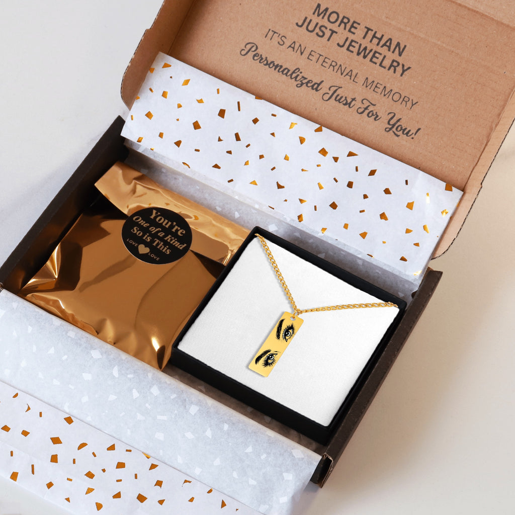 Custom Cuban Vertical Bar Necklace | Personalized Photo Engraved