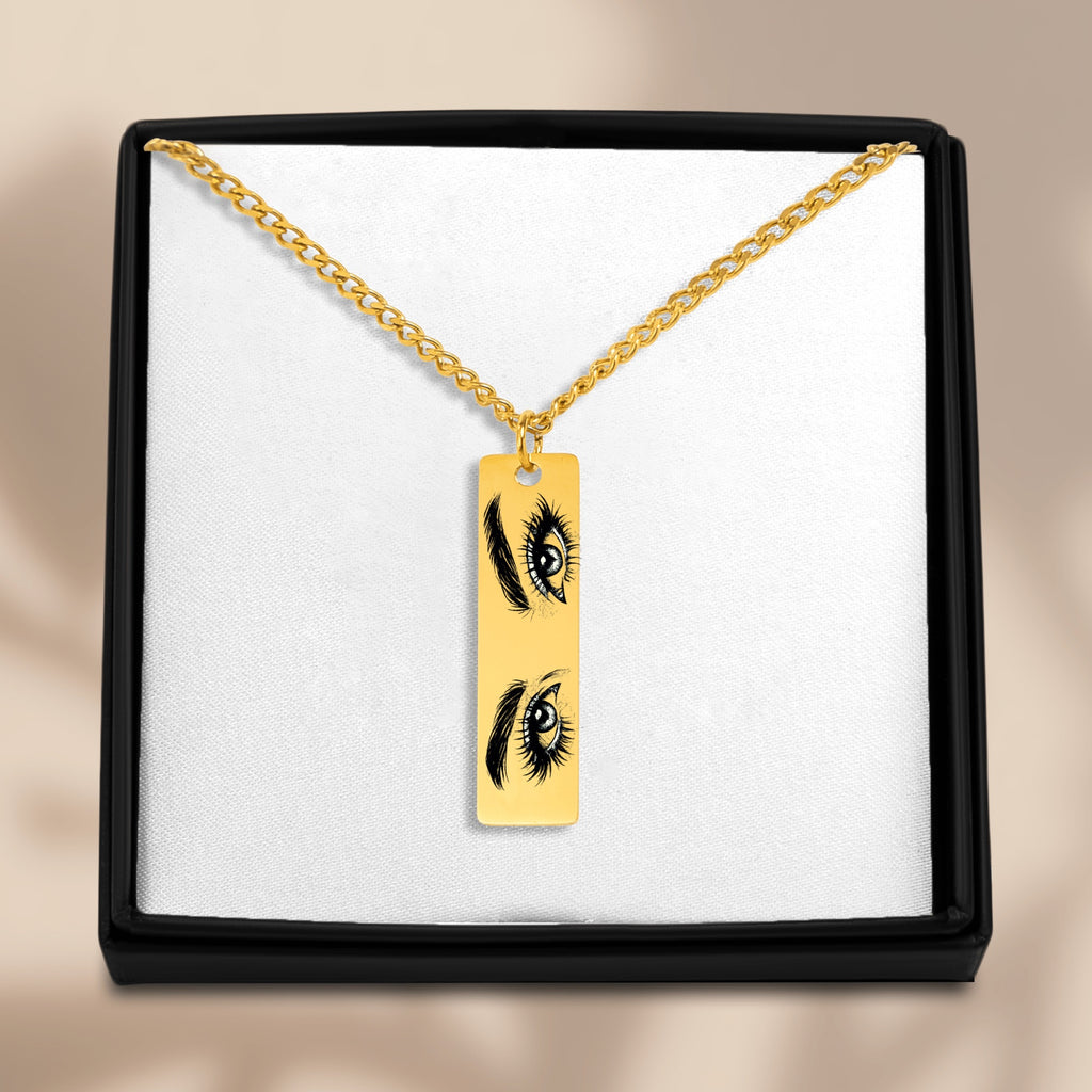Custom Cuban Vertical Bar Necklace | Personalized Photo Engraved